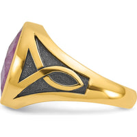 14K Yellow Gold Men's Ring with Oval Ruby Doublet and Black Rhodium Accents by IBGoodman