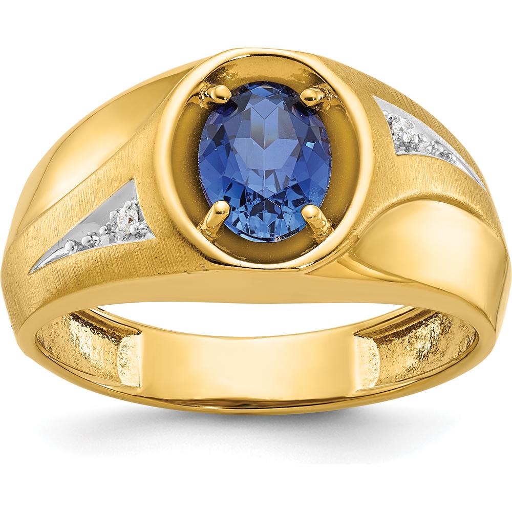 14K Yellow Gold Men's Ring with Oval Sapphire and Diamond Accents by IBGoodman