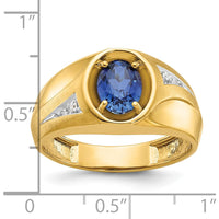 14K Yellow Gold Men's Ring with Oval Sapphire and Diamond Accents by IBGoodman