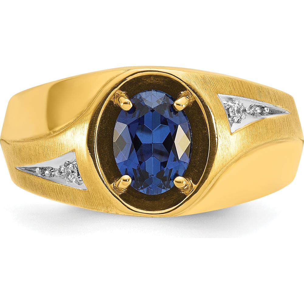 14K Yellow Gold Men's Ring with Oval Sapphire and Diamond Accents by IBGoodman