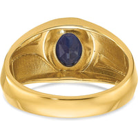 14K Yellow Gold Men's Ring with Oval Sapphire and Diamond Accents by IBGoodman