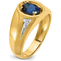 14K Yellow Gold Men's Ring with Oval Sapphire and Diamond Accents by IBGoodman