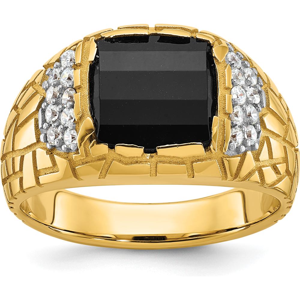 14K Yellow Gold Men's Ring with Rectangular Onyx and 1/4 Carat AA Quality Diamonds by IBGoodman