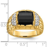 14K Yellow Gold Men's Ring with Rectangular Onyx and 1/4 Carat AA Quality Diamonds by IBGoodman