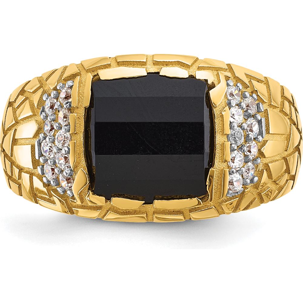14K Yellow Gold Men's Ring with Rectangular Onyx and 1/4 Carat AA Quality Diamonds by IBGoodman