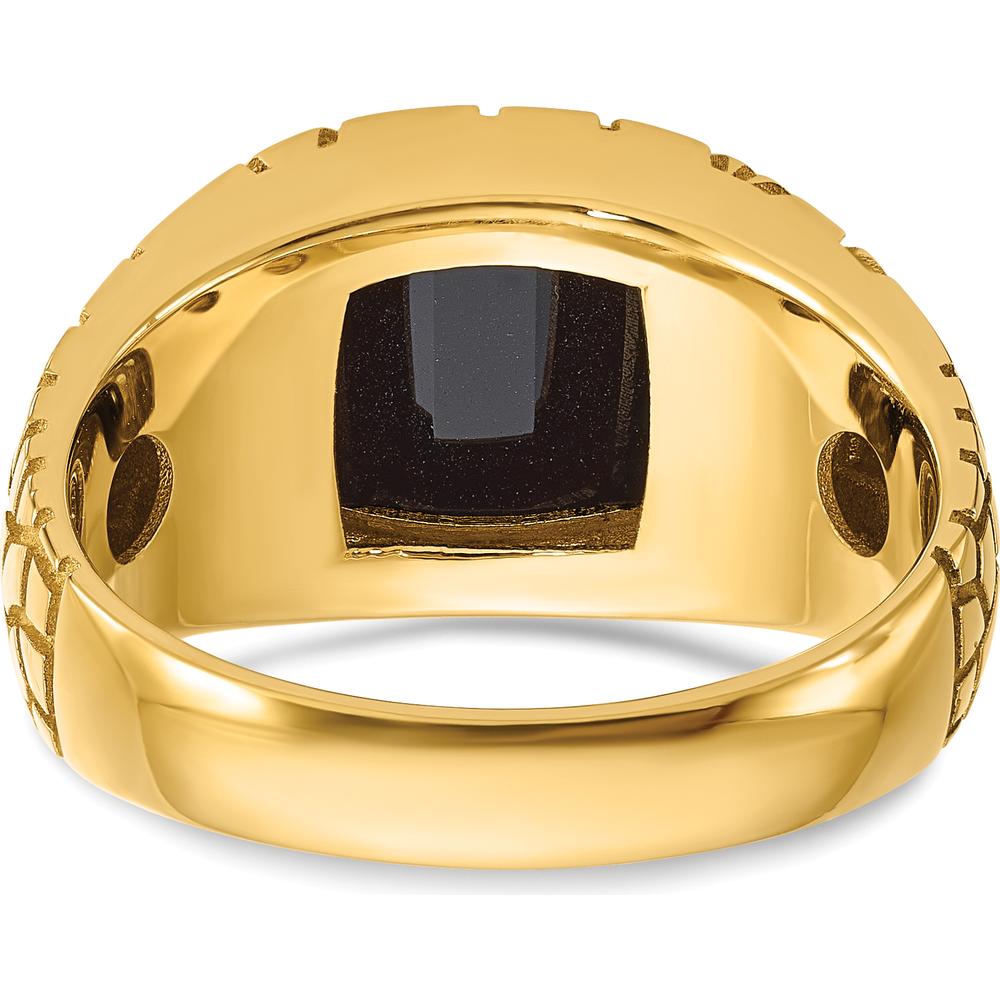 14K Yellow Gold Men's Ring with Rectangular Onyx and 1/4 Carat AA Quality Diamonds by IBGoodman