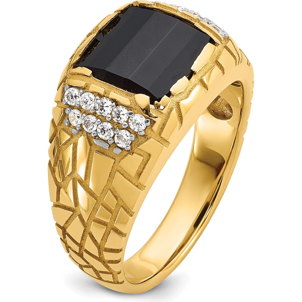 14K Yellow Gold Men's Ring with Rectangular Onyx and 1/4 Carat AA Quality Diamonds by IBGoodman