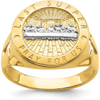14K Yellow Gold Men's Ring with Rhodium-Plated Last Supper Design and Engraved Prayer - Themed Ring by 0