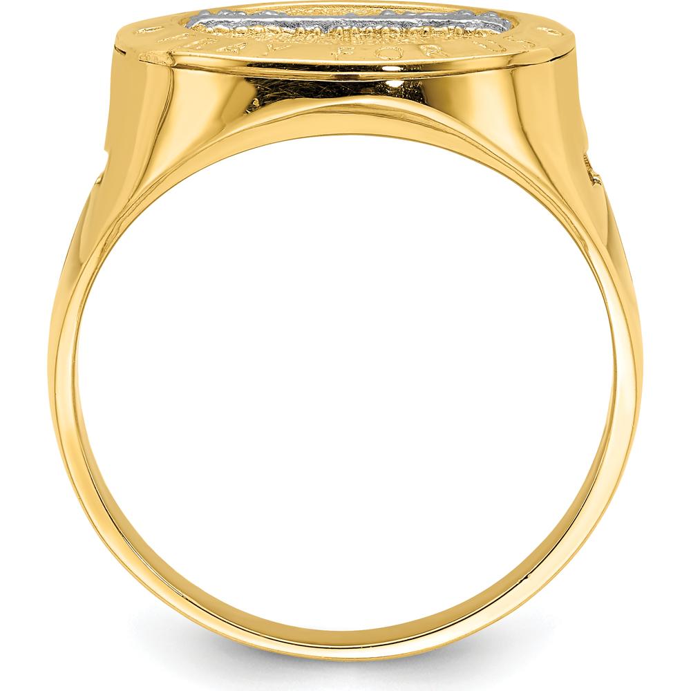 14K Yellow Gold Men's Ring with Rhodium-Plated Last Supper Design and Engraved Prayer - Themed Ring by 0