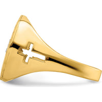14K Yellow Gold Men's Ring with Rhodium-Plated Last Supper Design and Engraved Prayer - Themed Ring by 0