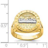 14K Yellow Gold Men's Ring with Rhodium-Plated Last Supper Design and Engraved Prayer - Themed Ring by 0