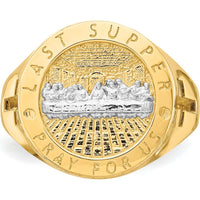 14K Yellow Gold Men's Ring with Rhodium-Plated Last Supper Design and Engraved Prayer - Themed Ring by 0