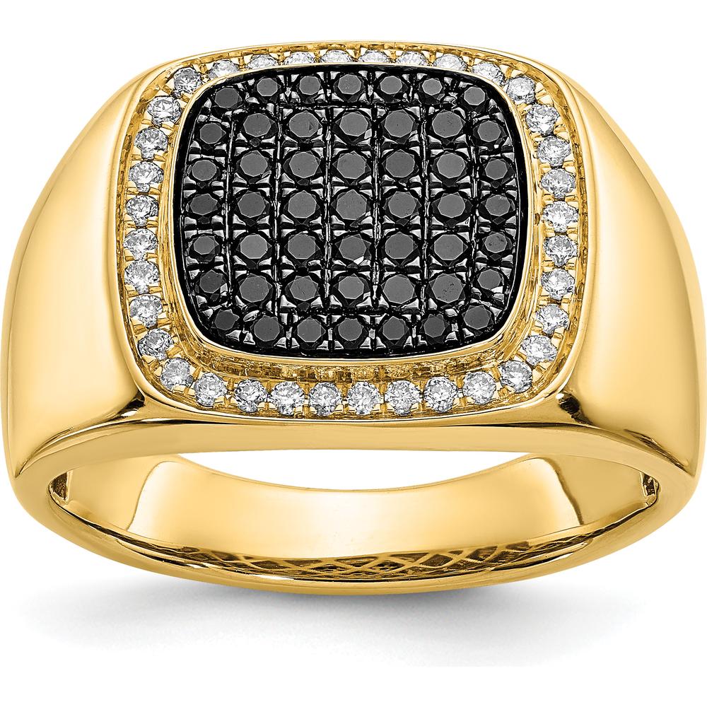 14K Yellow Gold Men's Ring with Round Black and White Diamonds - 0.58 Carat Total Diamond Weight by 0