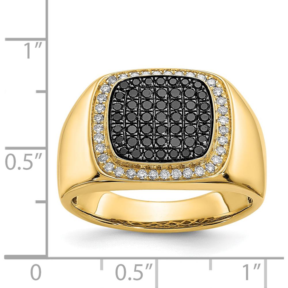 14K Yellow Gold Men's Ring with Round Black and White Diamonds - 0.58 Carat Total Diamond Weight by 0