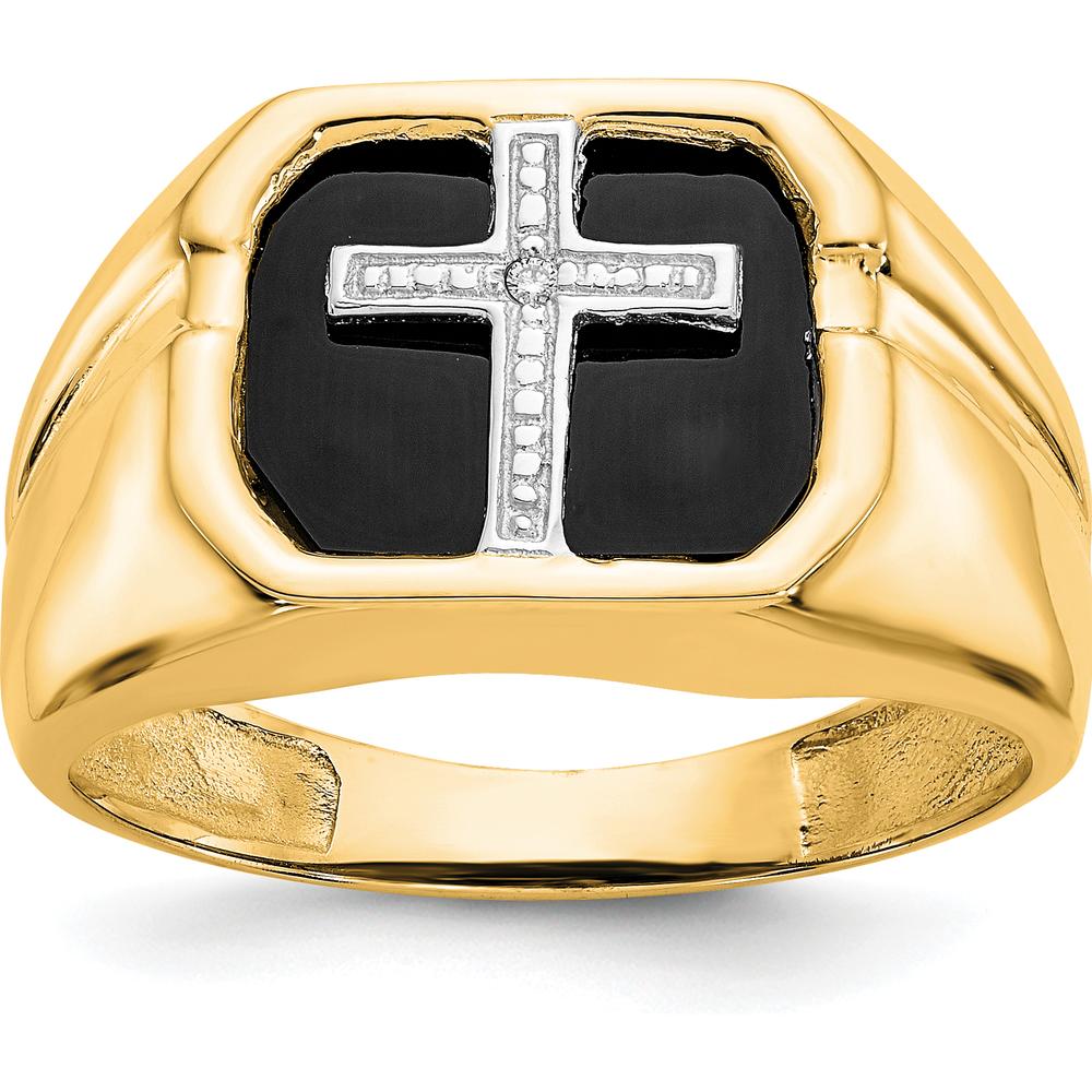 14K Yellow Gold Men's Ring with Round Diamond and Octagon Onyx - 0.004 Carat Diamond Weight by Monteluci Fine Jewelry