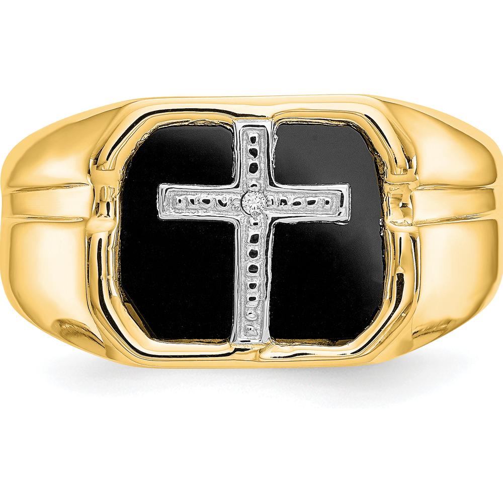 14K Yellow Gold Men's Ring with Round Diamond and Octagon Onyx - 0.004 Carat Diamond Weight by Monteluci Fine Jewelry