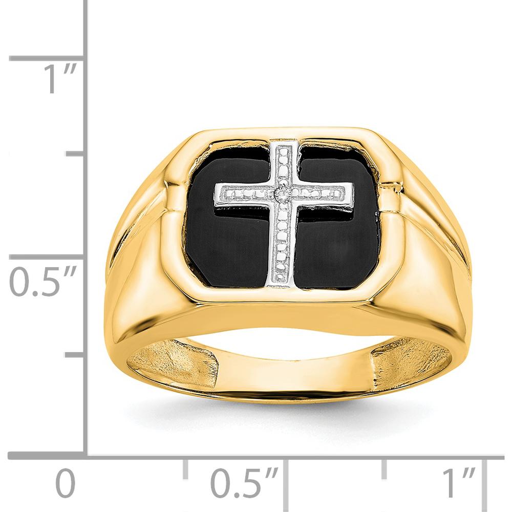 14K Yellow Gold Men's Ring with Round Diamond and Octagon Onyx - 0.004 Carat Diamond Weight by Monteluci Fine Jewelry