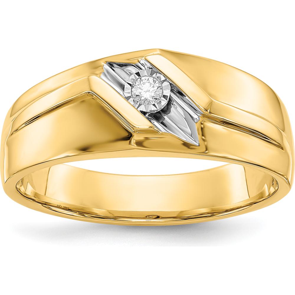 14K Yellow Gold Men's Ring with Round Diamond and Rhodium Accents - 0.05 Carat Total Diamond Weight by 0