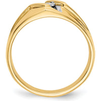 14K Yellow Gold Men's Ring with Round Diamond and Rhodium Accents - 0.05 Carat Total Diamond Weight by 0