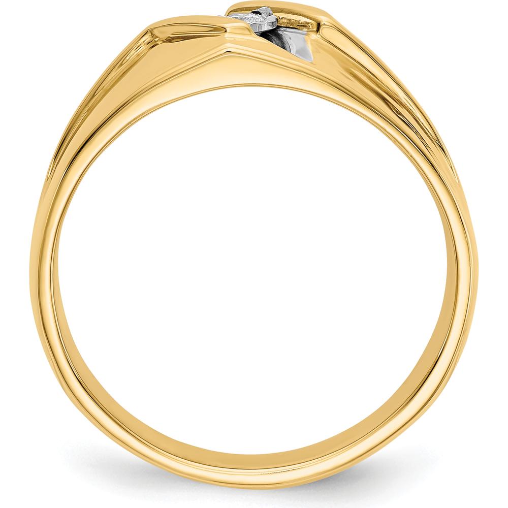 14K Yellow Gold Men's Ring with Round Diamond and Rhodium Accents - 0.05 Carat Total Diamond Weight by 0