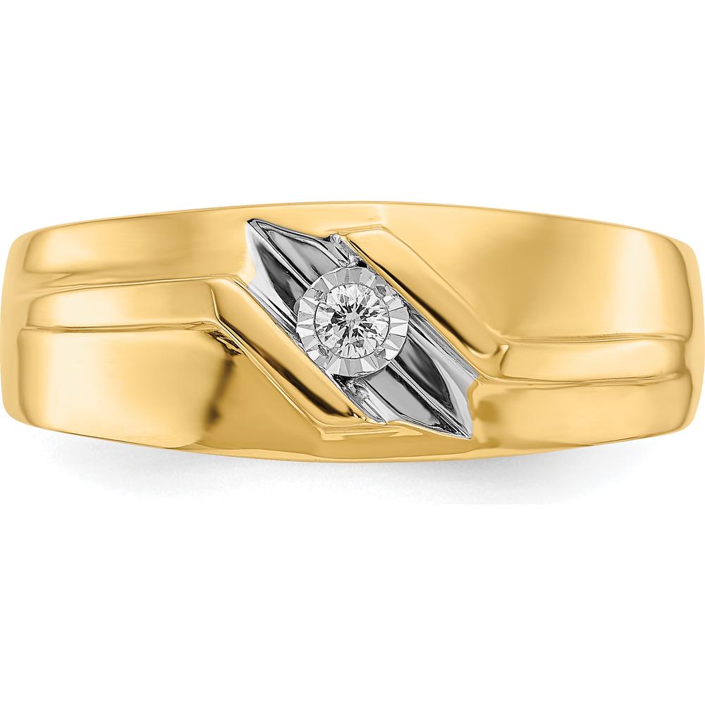 14K Yellow Gold Men's Ring with Round Diamond and Rhodium Accents - 0.05 Carat Total Diamond Weight by 0
