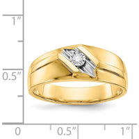 14K Yellow Gold Men's Ring with Round Diamond and Rhodium Accents - 0.05 Carat Total Diamond Weight by 0
