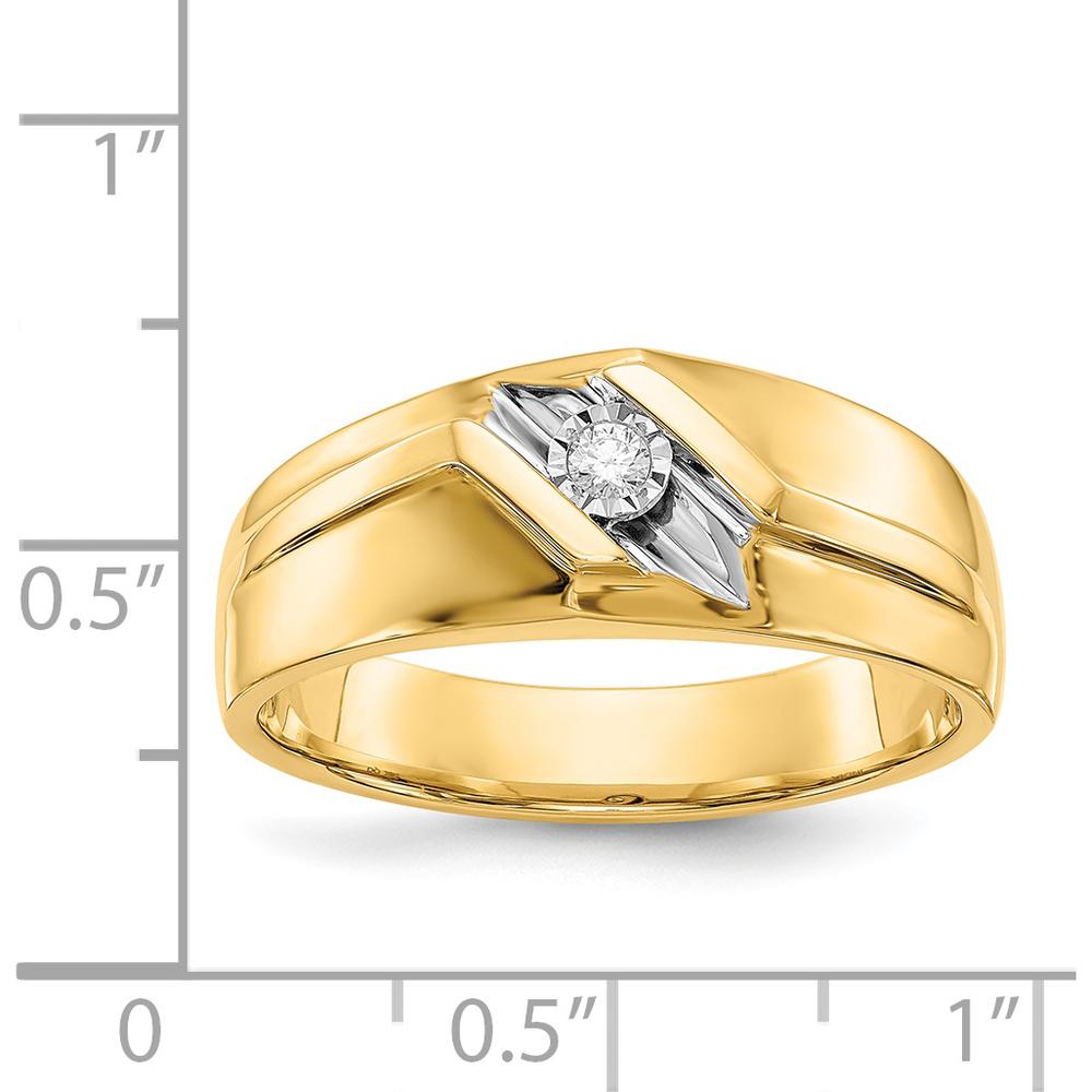 14K Yellow Gold Men's Ring with Round Diamond and Rhodium Accents - 0.05 Carat Total Diamond Weight by 0
