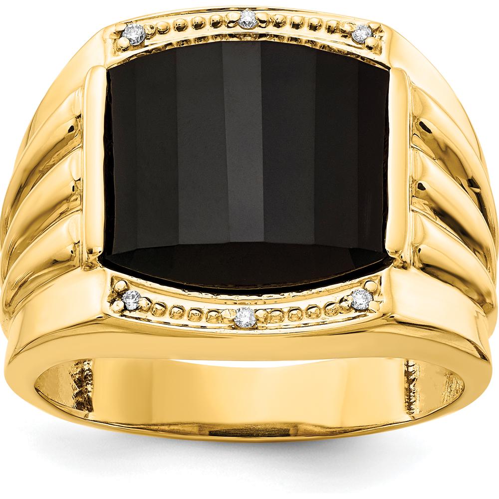 14K Yellow Gold Men's Ring with Round Diamonds and Black Onyx - 0.004 Carat Total Diamond Weight by Monteluci Fine Jewelry
