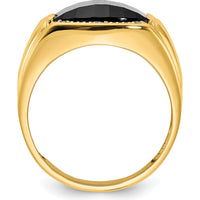 14K Yellow Gold Men's Ring with Round Diamonds and Black Onyx - 0.004 Carat Total Diamond Weight by Monteluci Fine Jewelry