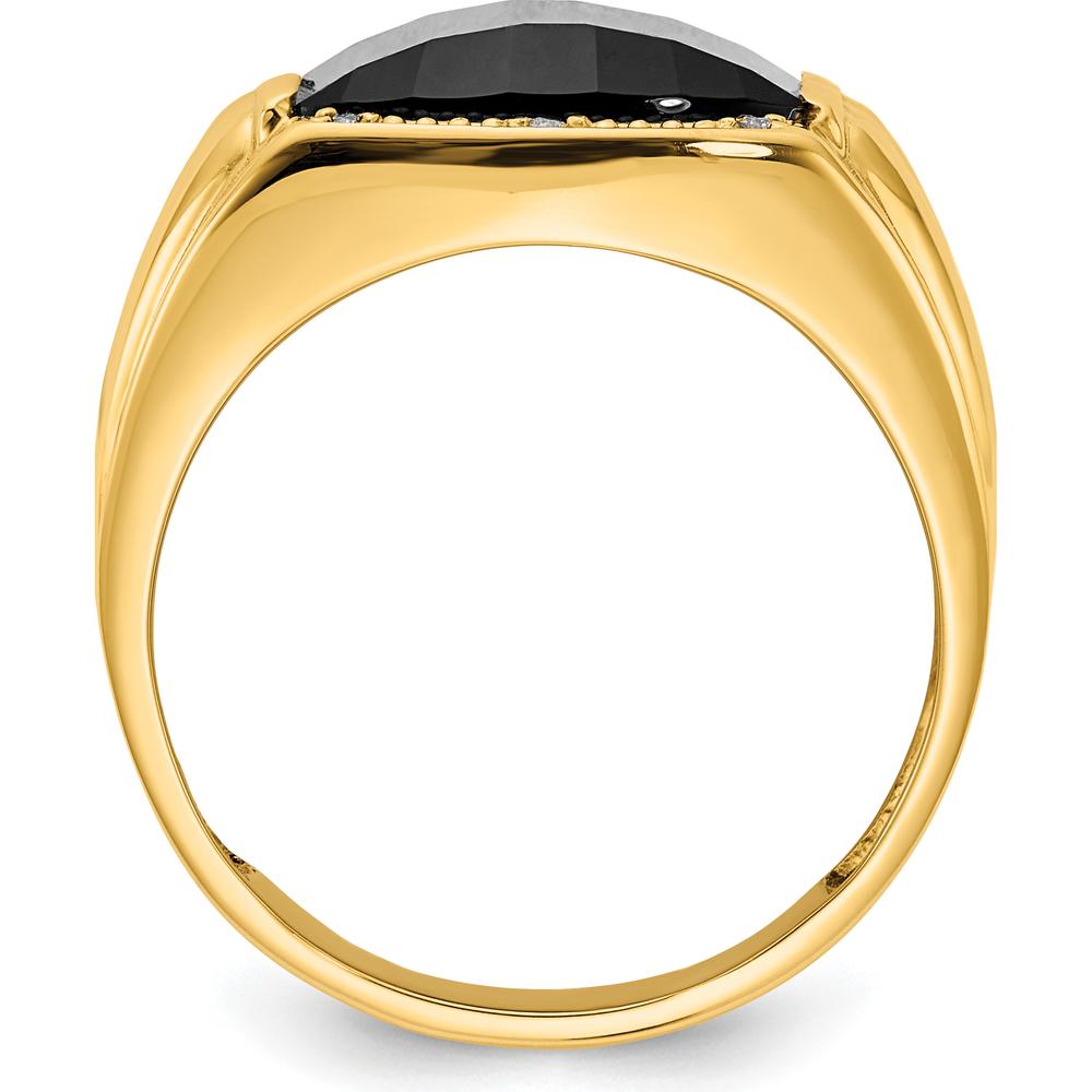 14K Yellow Gold Men's Ring with Round Diamonds and Black Onyx - 0.004 Carat Total Diamond Weight by Monteluci Fine Jewelry
