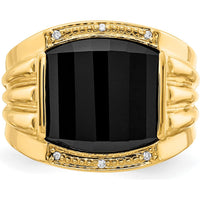 14K Yellow Gold Men's Ring with Round Diamonds and Black Onyx - 0.004 Carat Total Diamond Weight by Monteluci Fine Jewelry