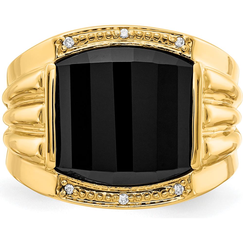 14K Yellow Gold Men's Ring with Round Diamonds and Black Onyx - 0.004 Carat Total Diamond Weight by Monteluci Fine Jewelry