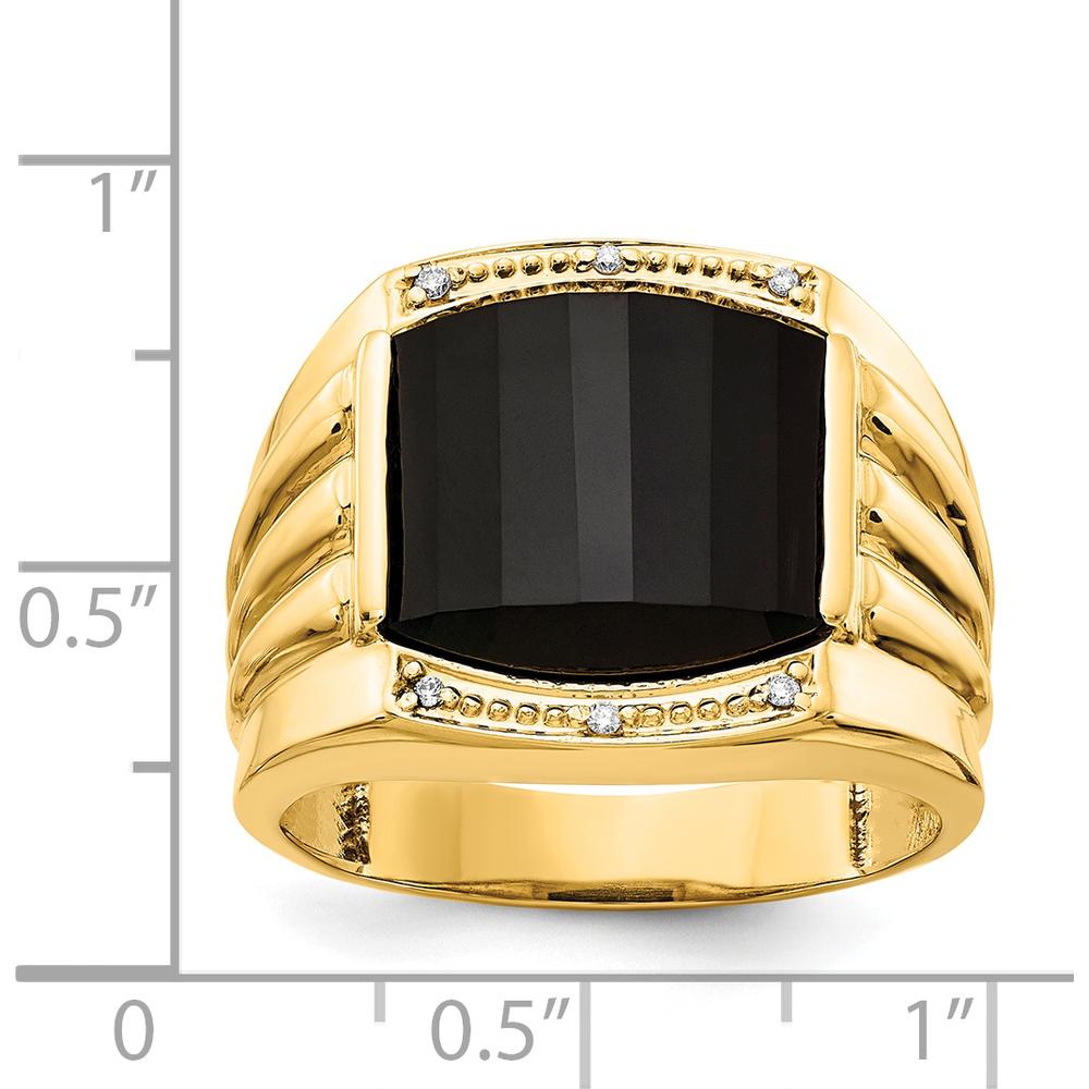 14K Yellow Gold Men's Ring with Round Diamonds and Black Onyx - 0.004 Carat Total Diamond Weight by Monteluci Fine Jewelry