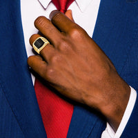 14K Yellow Gold Men's Ring with Round Diamonds and Black Onyx - 0.004 Carat Total Diamond Weight by Monteluci Fine Jewelry