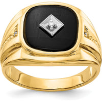 14K Yellow Gold Men's Ring with Round Diamonds & Onyx - 0.01 Carat & 0.007 Carat Diamond Weight by Monteluci Fine Jewelry