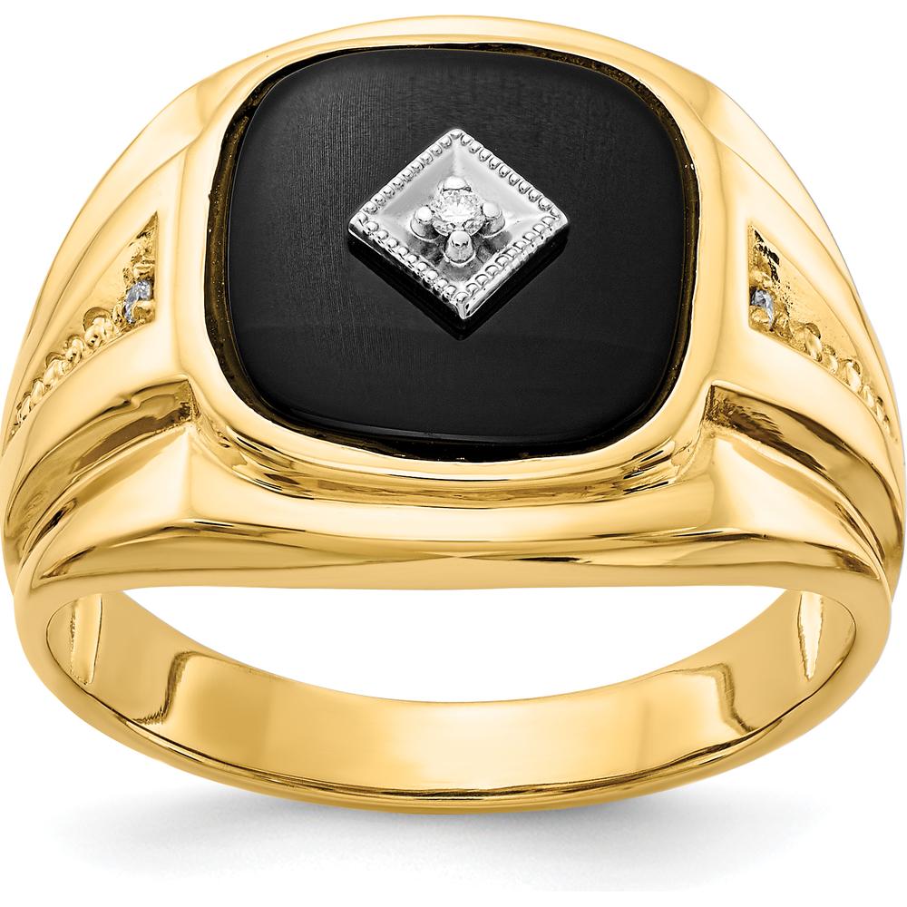14K Yellow Gold Men's Ring with Round Diamonds & Onyx - 0.01 Carat & 0.007 Carat Diamond Weight by Monteluci Fine Jewelry