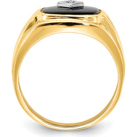 14K Yellow Gold Men's Ring with Round Diamonds & Onyx - 0.01 Carat & 0.007 Carat Diamond Weight by Monteluci Fine Jewelry