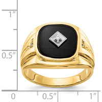 14K Yellow Gold Men's Ring with Round Diamonds & Onyx - 0.01 Carat & 0.007 Carat Diamond Weight by Monteluci Fine Jewelry