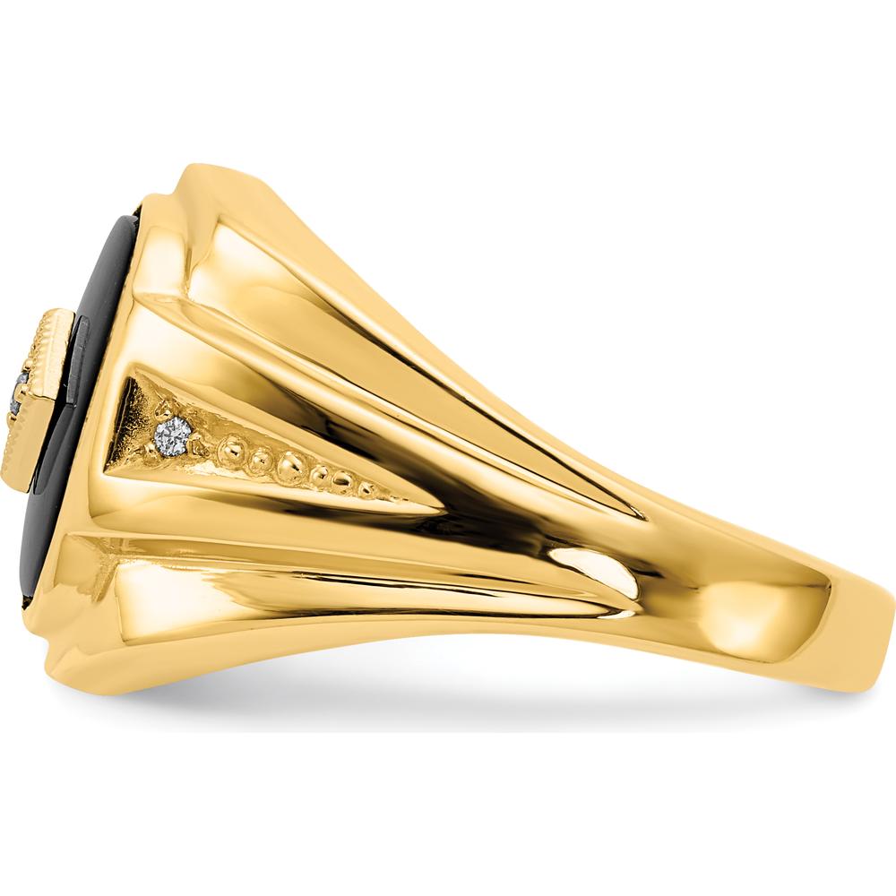 14K Yellow Gold Men's Ring with Round Diamonds & Onyx - 0.01 Carat & 0.007 Carat Diamond Weight by Monteluci Fine Jewelry