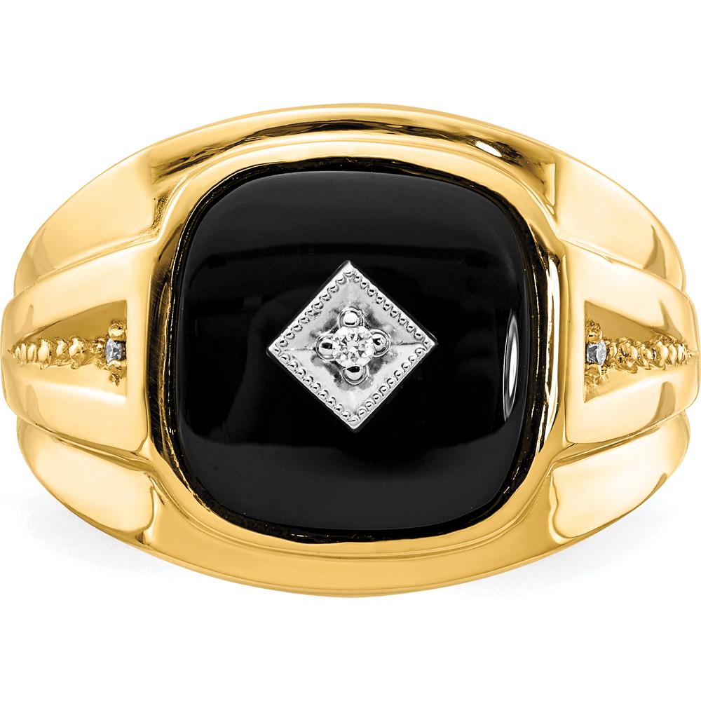 14K Yellow Gold Men's Ring with Round Diamonds & Onyx - 0.01 Carat & 0.007 Carat Diamond Weight by Monteluci Fine Jewelry