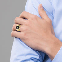 14K Yellow Gold Men's Ring with Round Diamonds & Onyx - 0.01 Carat & 0.007 Carat Diamond Weight by Monteluci Fine Jewelry