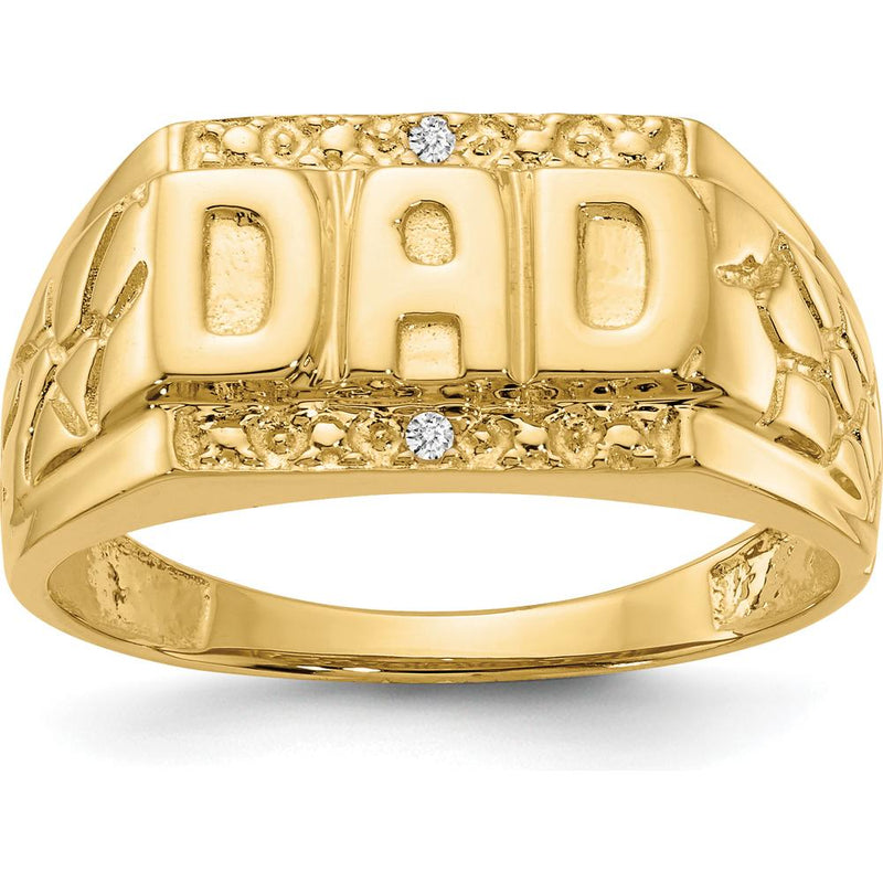 14K Yellow Gold Men's Ring with Round Diamonds - Engraved DAD Design, 0.007 Carat Total Diamond Weight by IBGoodman