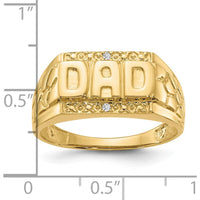 14K Yellow Gold Men's Ring with Round Diamonds - Engraved DAD Design, 0.007 Carat Total Diamond Weight by IBGoodman