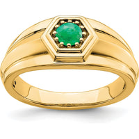14K Yellow Gold Men's Ring with Round Emerald - 0.33 Carat Natural Emerald by 0