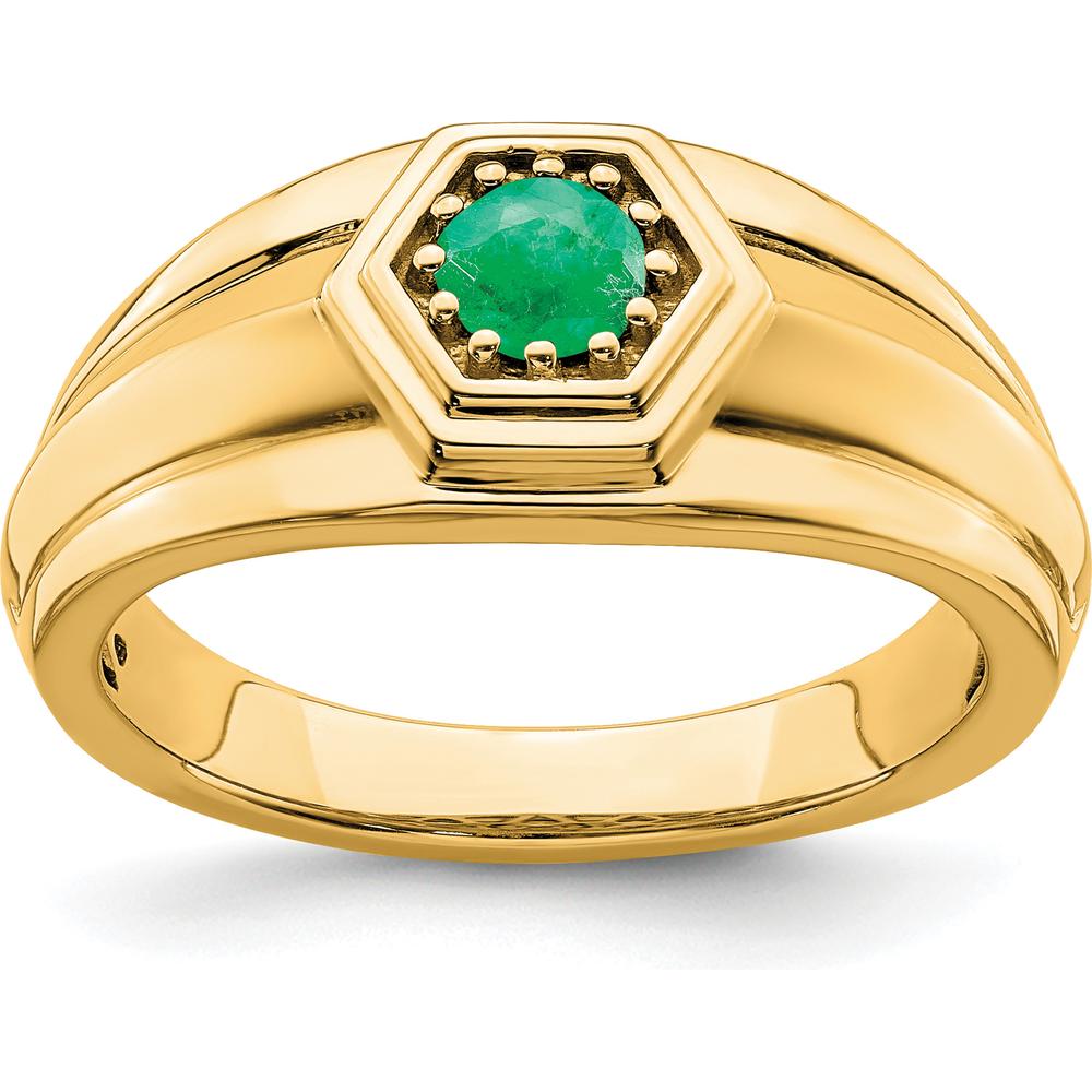 14K Yellow Gold Men's Ring with Round Emerald - 0.33 Carat Natural Emerald by 0