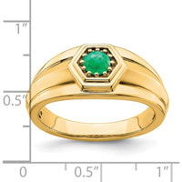 14K Yellow Gold Men's Ring with Round Emerald - 0.33 Carat Natural Emerald by 0