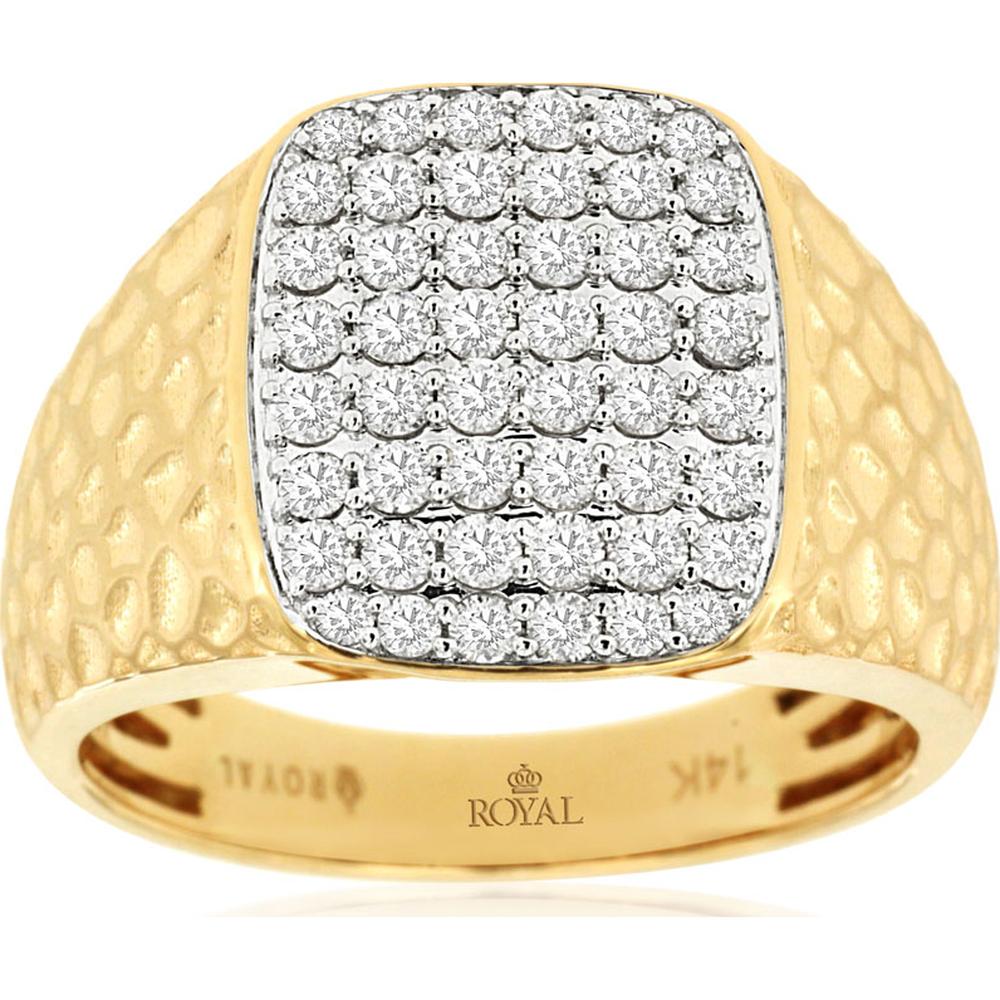 14K Yellow Gold Men's Ring with Square Diamond Setting - 1 Carat Total Diamond Weight