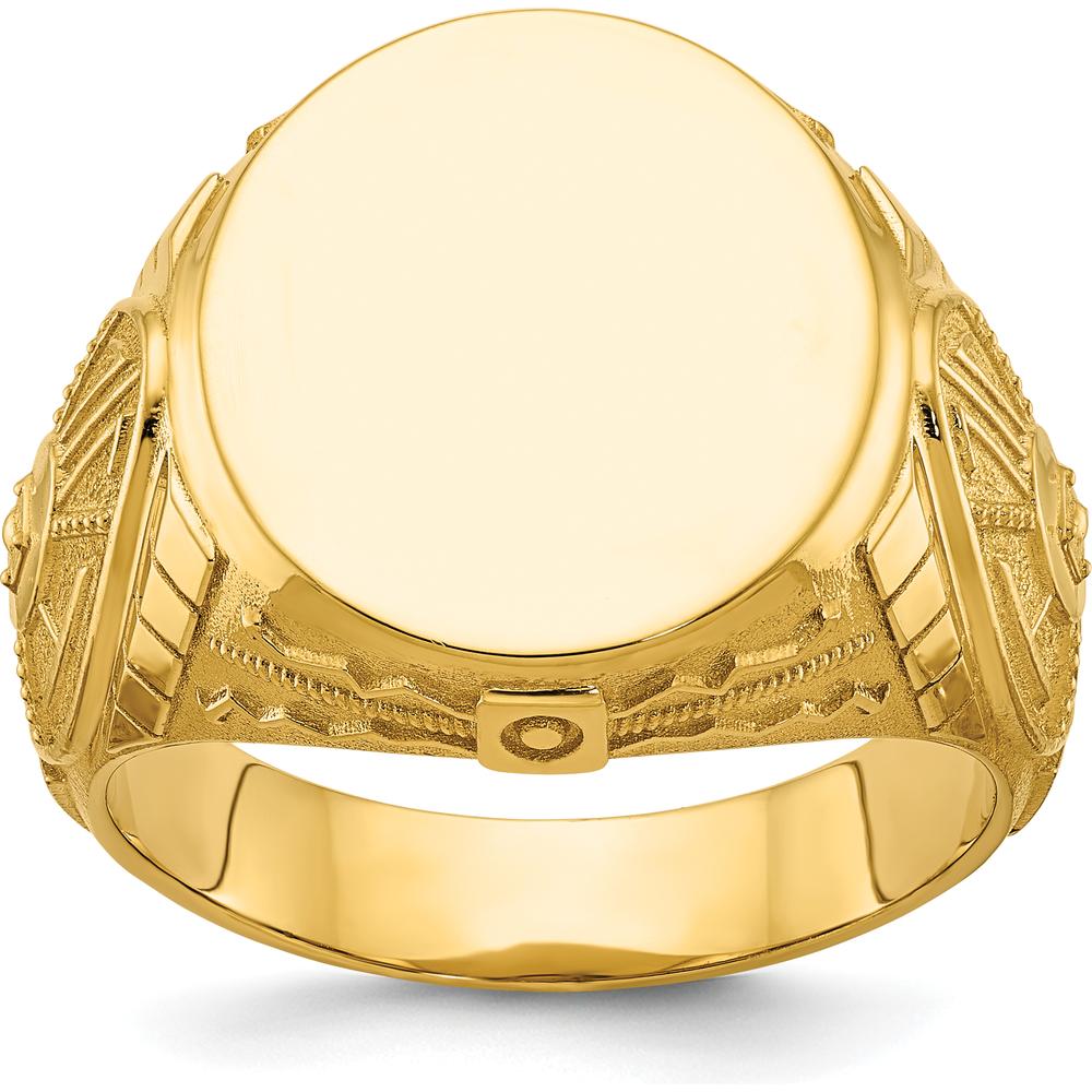 14K Yellow Gold Men's Round Signet Ring - 18.5x15.75mm by IBGoodman