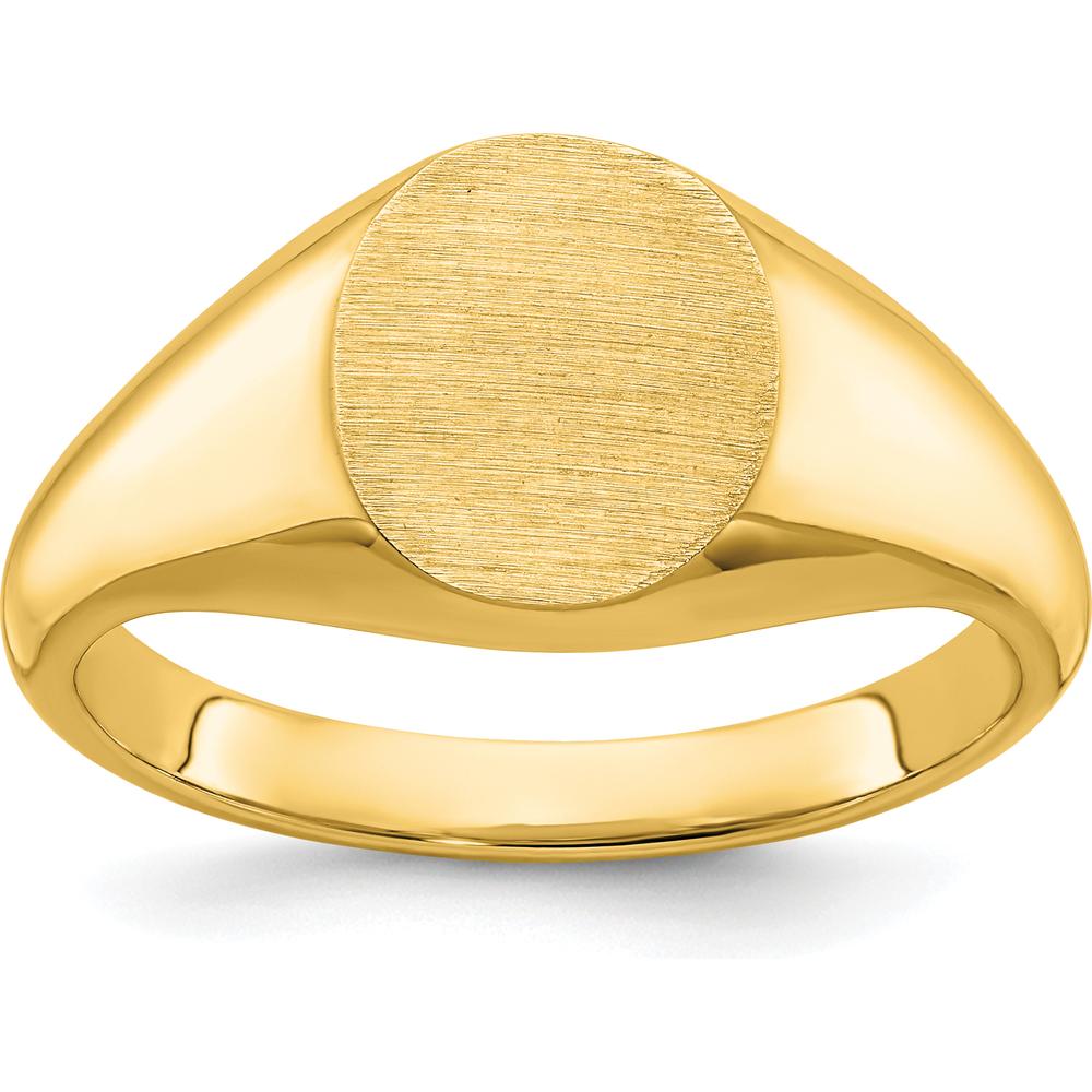 14K Yellow Gold Men's Round Signet Ring with Brushed Finish by IBGoodman