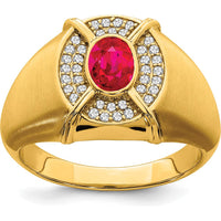 14K Yellow Gold Men's Ruby and Diamond Ring with 1.165 Carat Oval Ruby and 0.011 Carat Diamonds by 0